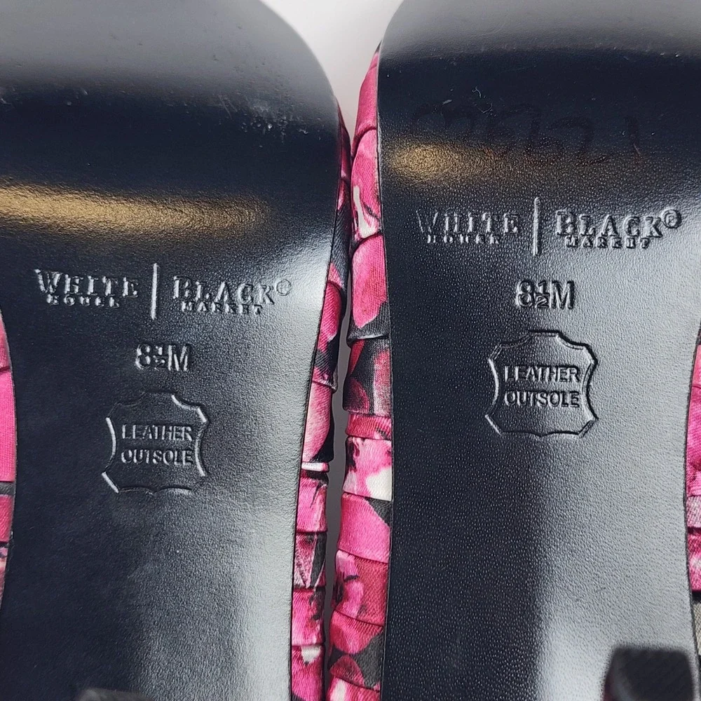 White House Black Market Apple‎ Floral Peep Toe Pumps Pink Black Pleated 8.5M